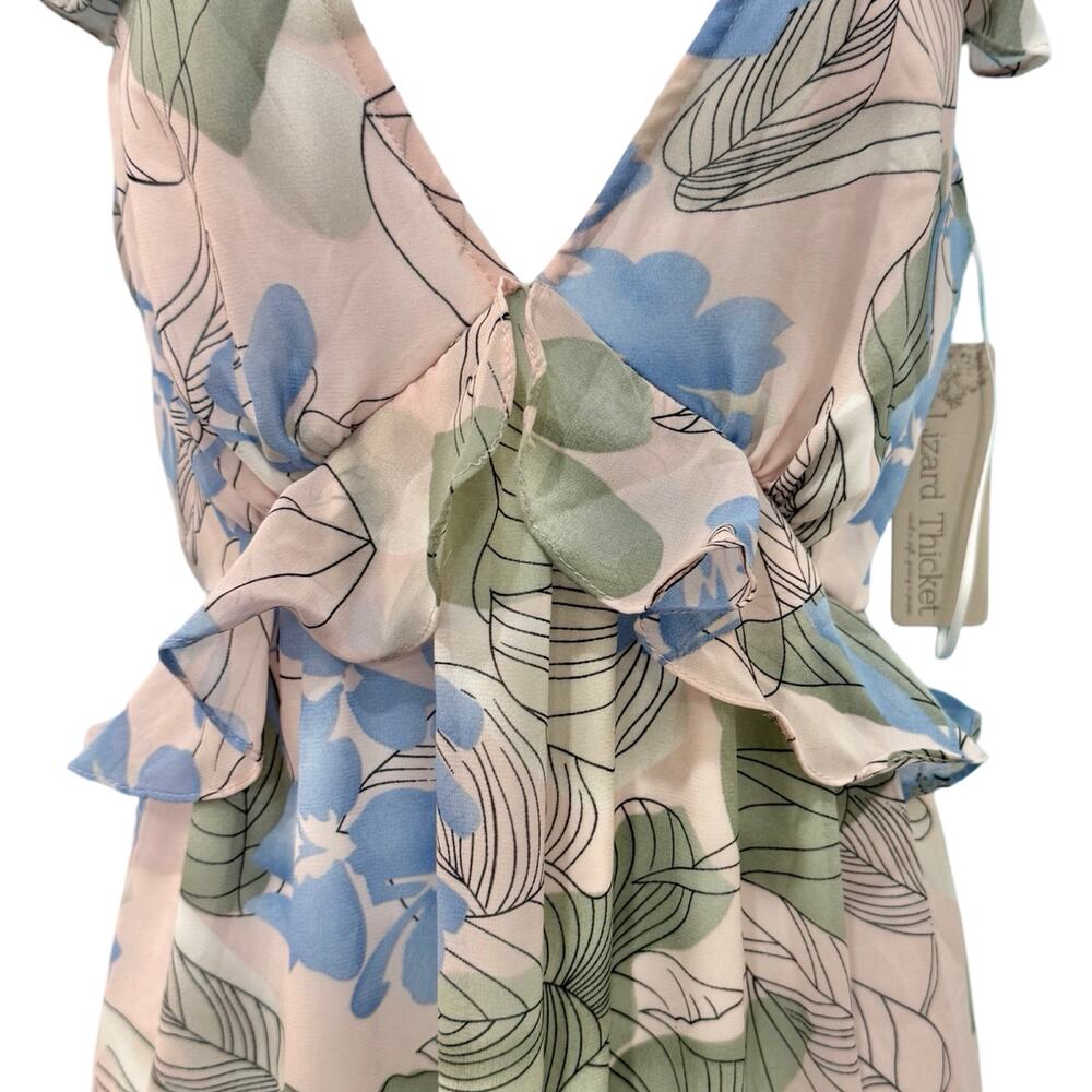 Big Water Blue Sky Pink Blue Green Floral Flutter Tie Back Maxi Dress S NEW Tags - Picture 12 of 15
